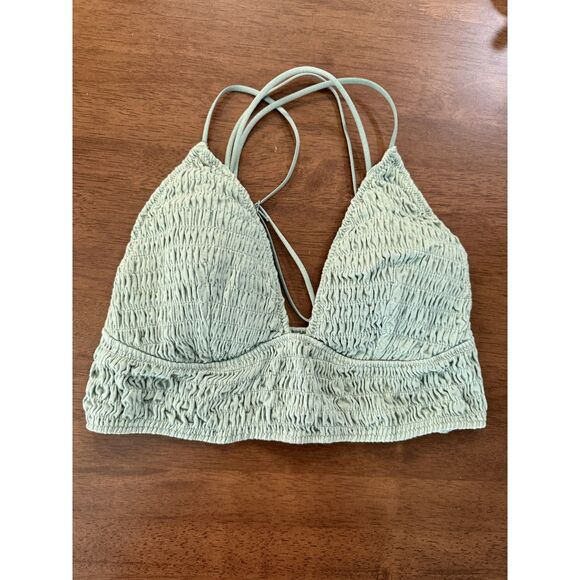 PINK Victoria’s Secret Smocked Triangle Bralette Sage Sz L Pullover Bralette - Picture 7 of 7